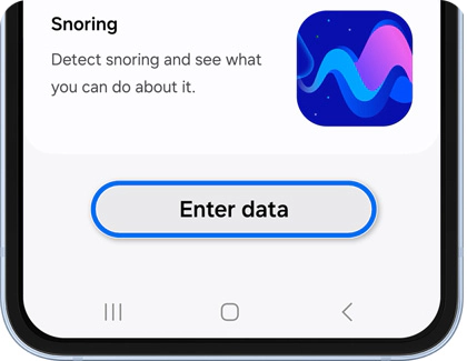 Galaxy phone displaying the Galaxy Wearable app with a highlighted 'Enter data' option.