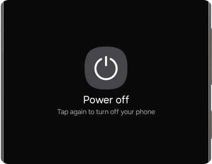 Confirmation screen displaying a Power off button with a prompt to tap again to turn off the Galaxy phone.