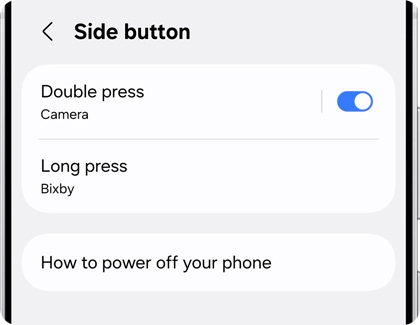 Side button settings menu on a Galaxy phone.