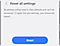 Reset all settings menu on a Samsung Galaxy device showing a list of exclusions and a blue Reset settings button.
