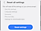Reset all settings menu on a Samsung Galaxy device showing a warning message and a blue Reset button.