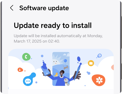 Software update screen showing an update ready to install on a Galaxy device.