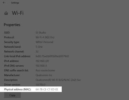 Locate MAC address