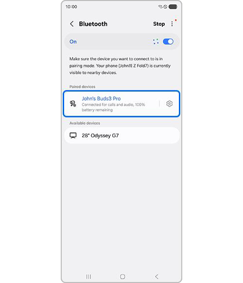 Connected Galaxy Buds through Bluetooth list