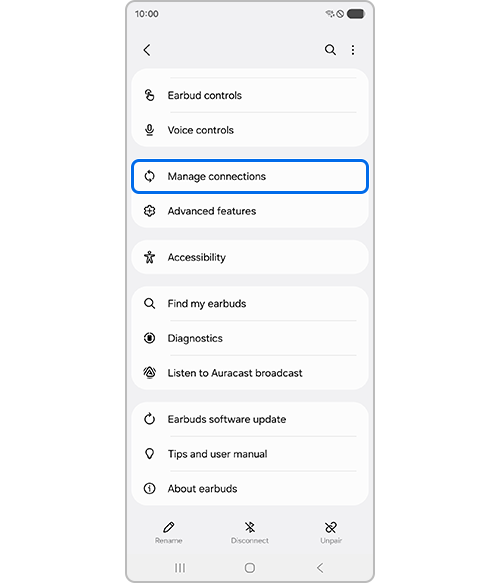 Scroll through the menu and tap Manage connections