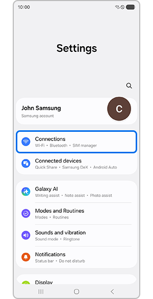 Tap on connections through settings