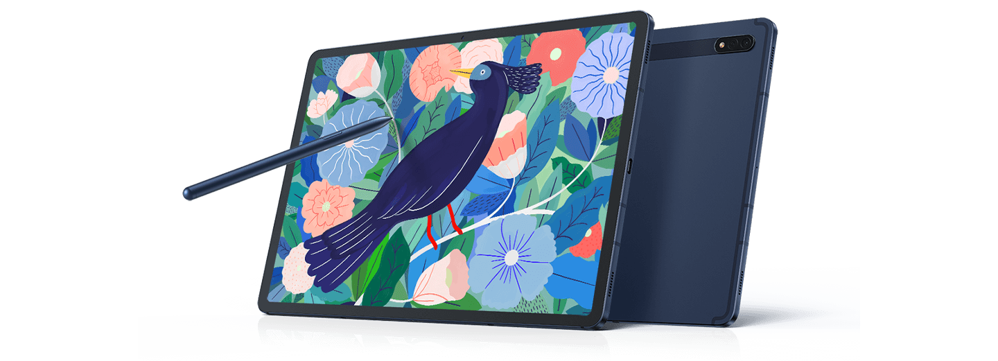 Galaxy Tab S7+ in Mystic Bronze with the Book Cover
Keyboard and S Pen