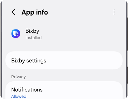App info screen on a Samsung Galaxy phone showing the More options icon in the top right corner.