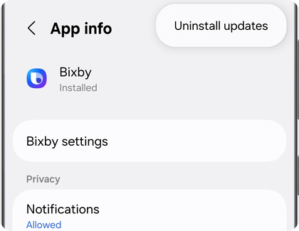 App info screen on a Samsung Galaxy phone showing the Uninstall updates button at the top right.