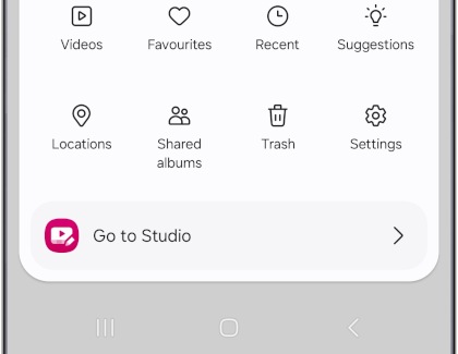 Menu of the Gallery app displayed on a Samsung Galaxy screen.
