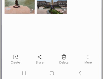 Home screen of the Gallery app on a Samsung Galaxy with images or videos selected.