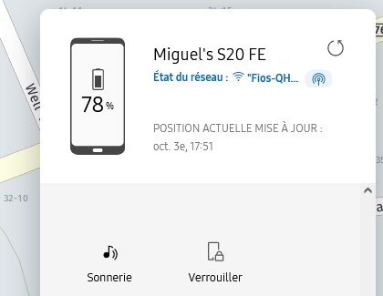 Sélectionnez Verrouiller dans le menu du service de Traçage du mobile