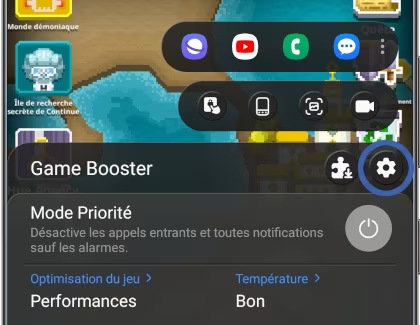Touchez l'icône Paramètres de Game Booster
