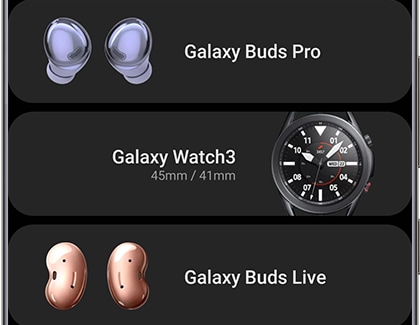 En utilisant la liste visible sur l’écran de votre appareil mobile, sélectionnez Galaxy Buds, Galaxy Buds+, Galaxy Buds Live ou Galaxy Buds Pro.