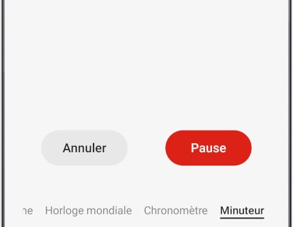 ouchez Pause pour mettre le minuteur en pause, et touchez ensuite Reprendre pour le relancer. Touchez Annuler pour arrêter le minuteur.