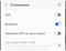 Menu des Connexions sur un Samsung Galaxy affichant les options Wifi, Bluetooth et NFC.