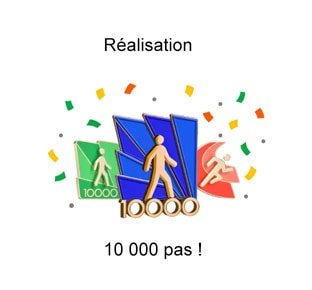 Le badge de réalisation de 10 000 pas apparaît.