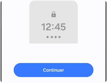 Écran de configuration du verrouillage sur un Samsung Galaxy avec le bouton Continuer.