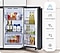 The FlexZone's door is open. The items inside change in sequence from beverages to fruits and vegetables, meat and fish, items that require soft freezing and items that require freezing. The change of items is also expressed by the selection effect on the icons on the right side of the screen.