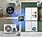 A Samsung Laundry Combo, Bespoke fridge with Family Hub, and an AC outdoor unit surround an AI prosessor chip which is connected to them with illustrated blue circuitry. A 20-year warranty on Digital Inverter Motor badge is on the top right of the washer, and a 20-year warranty on AI Inverter Compressor badge is on the top right of the fridge, and a 10-year warranty on AI Inverter Compressor badge is on the bottom right of the AC outdoor unit.