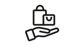 icon with hand palm facing up and shopping bags on top