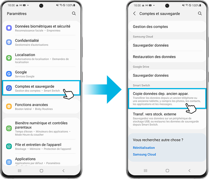 Smart Switch-Transférer les données depuis un ancien appareil