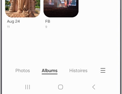 Écran d'accueil de l'application Galerie sur un Samsung Galaxy.