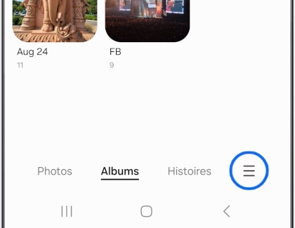 Écran d'accueil de l'application Galerie sur un Samsung Galaxy.