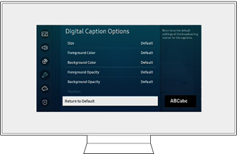 Zurücksetzen auf Standard, ausgewählt im Menü Digital Caption Options
