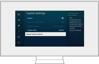 Optionen für digitale Untertitel im Menü Zugänglichkeit ausgewählt