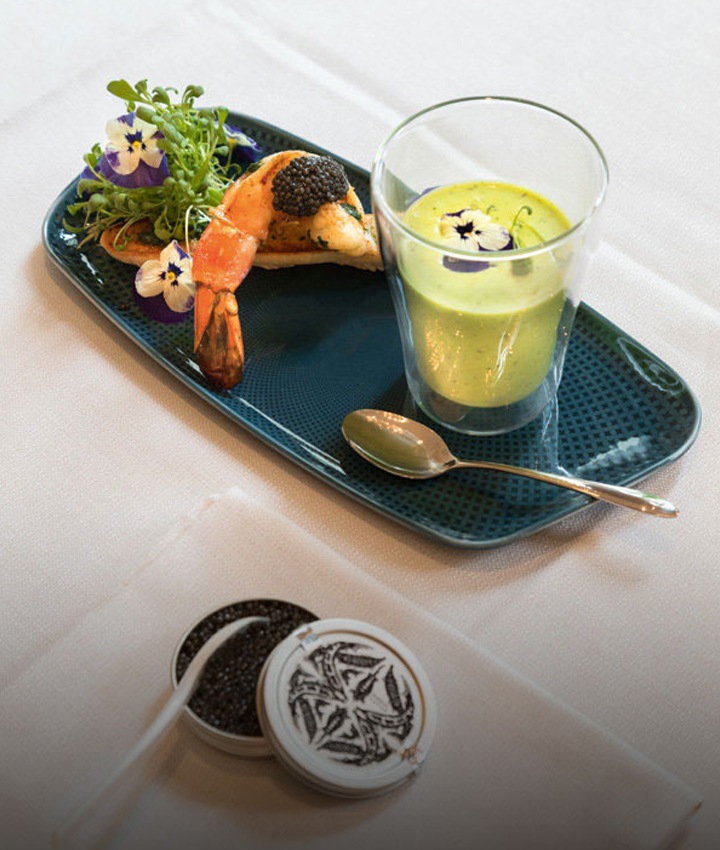 Crevetten-Bruschetta / Avocado-Zucchini Kaltschale