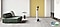 Ein Bespoke JET Modell in Misty White steht in einem modernen Raum vor einer weißen Wand mit einer gelben Tür. Unten rechts befindet sich das Logo des CES 2021 Innovation Awards für die All-in-one Clean Station und ein weiteres Logo für die SLG 5-Sterne-Zertifizierung für die Fähigkeit Staub zurückzuhalten.