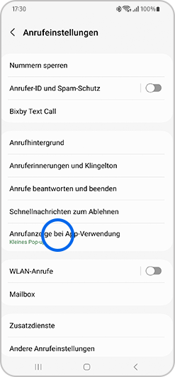 Tippe auf Anrufanzeige bei App-Verwendung.