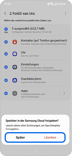 Wähle aus, ob du Speicherplatz in der Samsung Cloud freigeben möchtest.