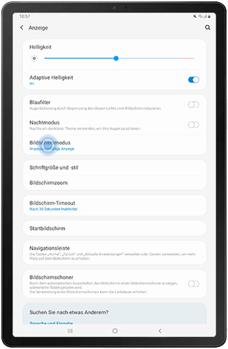 Tippen Sie auf Bildschirmmodus, um den Bildschirm des Galaxy Tab S5e anzupassen.