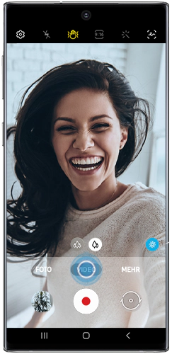 Der Video-Modus der Kamera des Galaxy Note10 wird angezeigt.