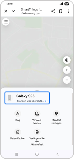 „Geräte“-Menü mit hervorgehobenem „Galaxy S25“.