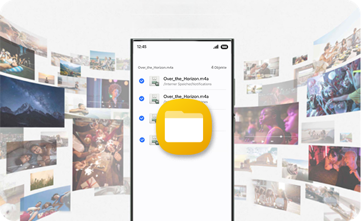 „Mein Galaxy“ mit ausgewählten Dateien und dem Symbol „Eigene Dateien“.