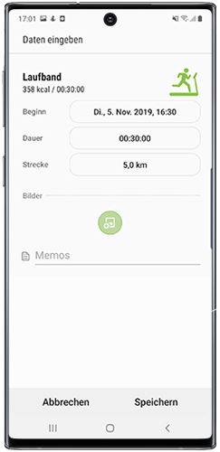 Vervollständigen Sie die Trainingsdetails in der Samsung Health App des Galaxy Note10.