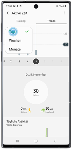 Wählen Sie die Trainingszeit, die Ihnen in Samsung Health angezeigt werden soll.