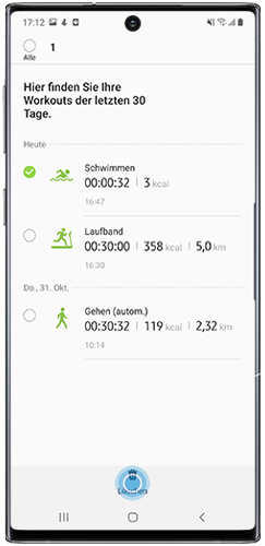 Bestätigen Sie, dass Sie das Training aus der Samsung Health App des Galaxy Note10 löschen möchten.