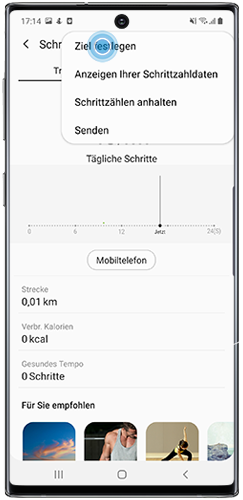 Legen Sie Ihr Schrittziel in der Samsung Health App des Galaxy Note10 fest.