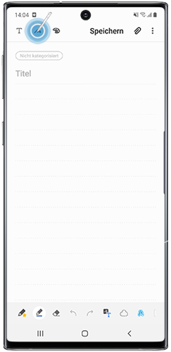 Es wird angezeigt, wie man im Galaxy Note10 mit Samsung Notes eine handschriftliche Notiz erstellt.