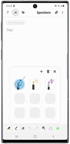 Der erstellte Stift wird in der Liste der Lieblingsstifte in Samsung Notes des Galaxy Note10 angezeigt.