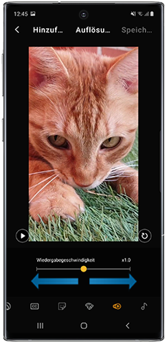 Verwenden Sie zur Anpassung der Wiedergabegeschwindigkeit des Videos im Galaxy Note10 den Schieberegler.