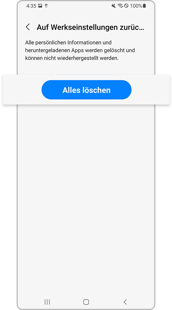 Alles löschen Auf Werkseinstellungen zurücksetzen