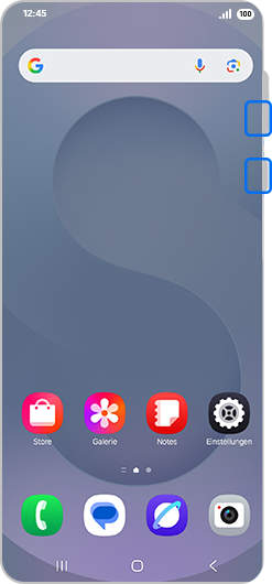 Startbildschirm mit hervorgehobener Leiser-Taste und Seitentaste.