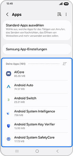 „Apps“-Bildschirm