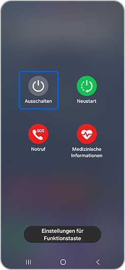 Energiebildschirm mit hervorgehobener Option „Ausschalten“.