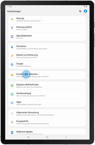 Das Einstellungen-Menü des Galaxy Tabs S6 wird angezeigt.